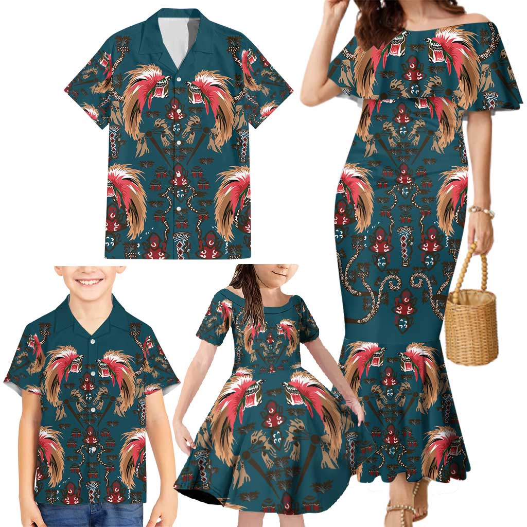 Dark Cyan Blue Bird of Batik Papua Family Matching Mermaid Dress and Hawaiian Shirt Exotic Natural Wealth of Papua LT9 - Polynesian Pride