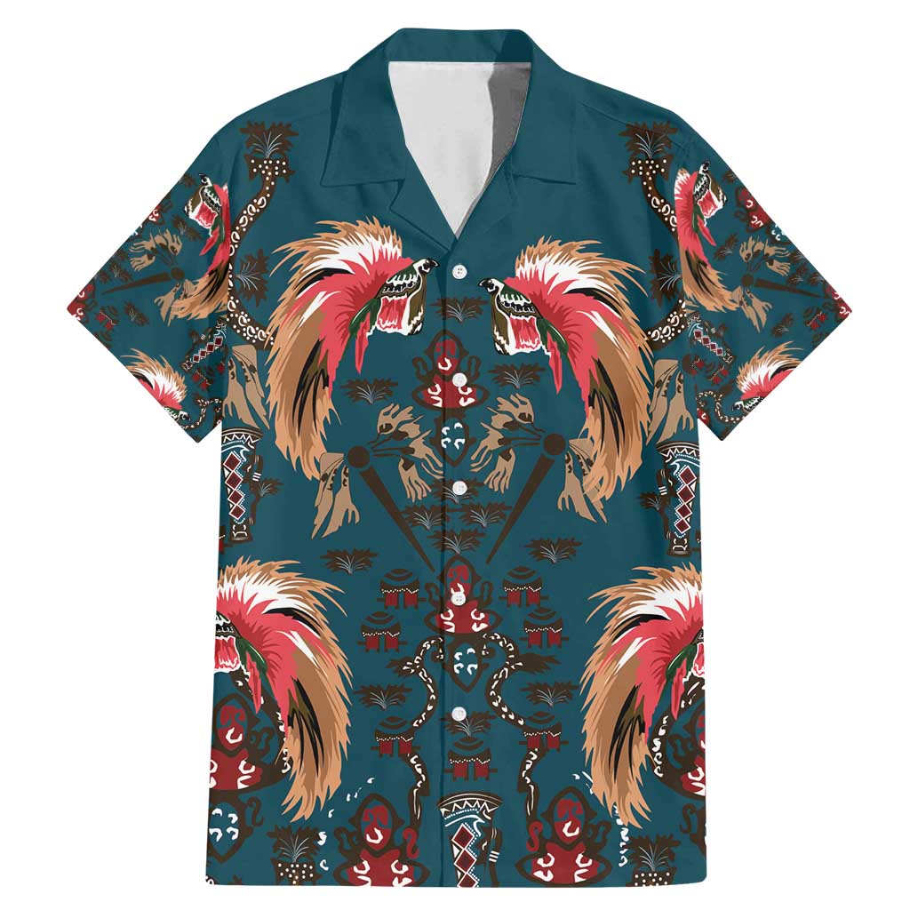 Dark Cyan Blue Bird of Batik Papua Family Matching Mermaid Dress and Hawaiian Shirt Exotic Natural Wealth of Papua LT9 Dad's Shirt - Short Sleeve Blue - Polynesian Pride