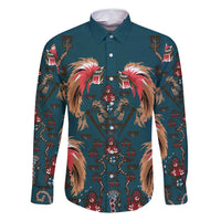 Dark Cyan Blue Bird of Batik Papua Family Matching Mermaid Dress and Hawaiian Shirt Exotic Natural Wealth of Papua LT9 Dad's Shirt - Long Sleeve Blue - Polynesian Pride