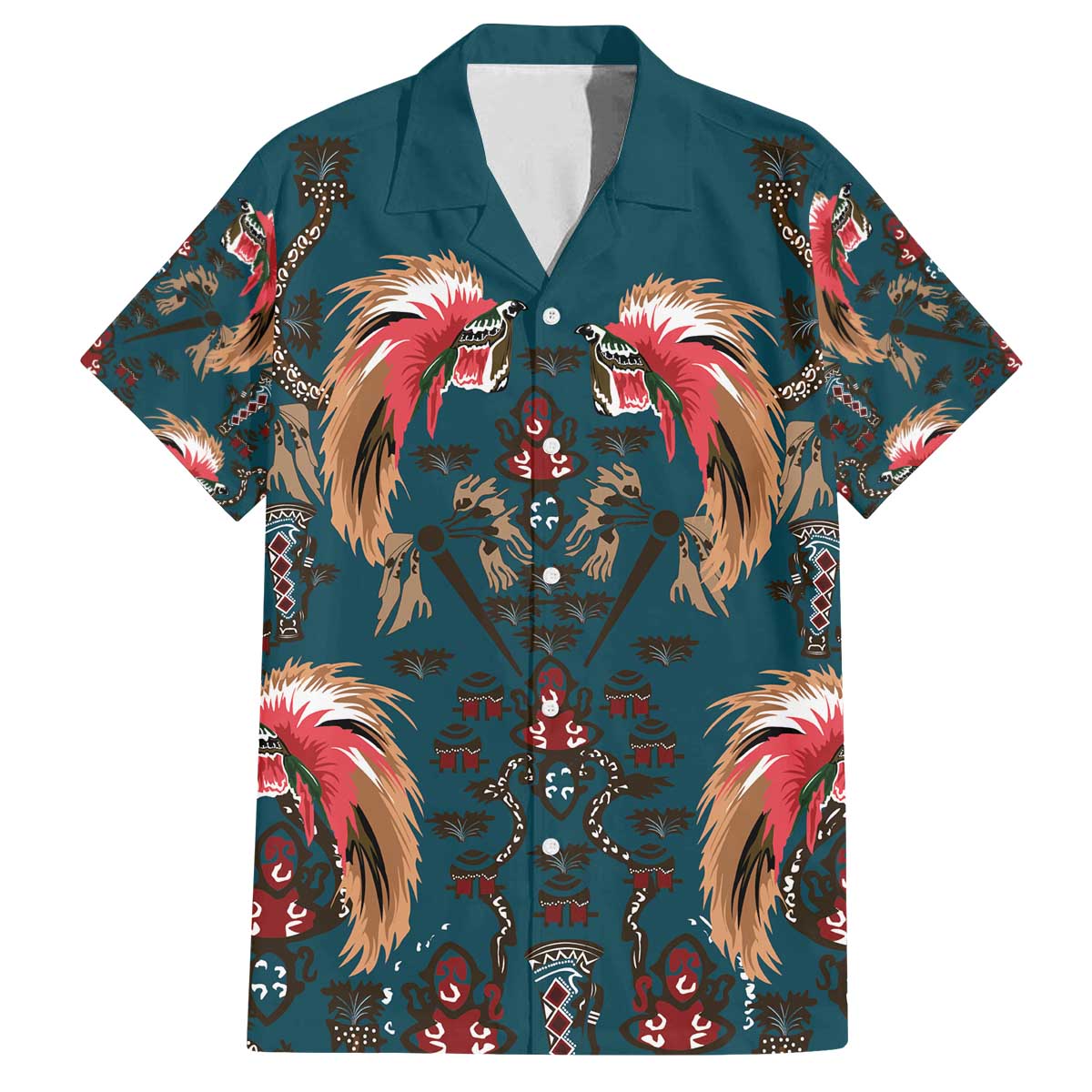 Dark Cyan Blue Bird of Batik Papua Family Matching Off The Shoulder Long Sleeve Dress and Hawaiian Shirt Exotic Natural Wealth of Papua - Polynesian Pride