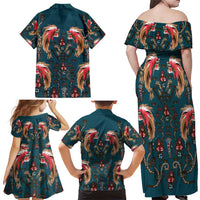 Dark Cyan Blue Bird of Batik Papua Family Matching Off Shoulder Maxi Dress and Hawaiian Shirt Exotic Natural Wealth of Papua - Polynesian Pride