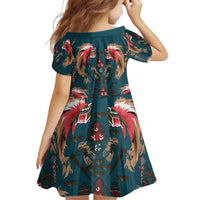 Dark Cyan Blue Bird of Batik Papua Family Matching Off Shoulder Short Dress and Hawaiian Shirt Exotic Natural Wealth of Papua - Polynesian Pride