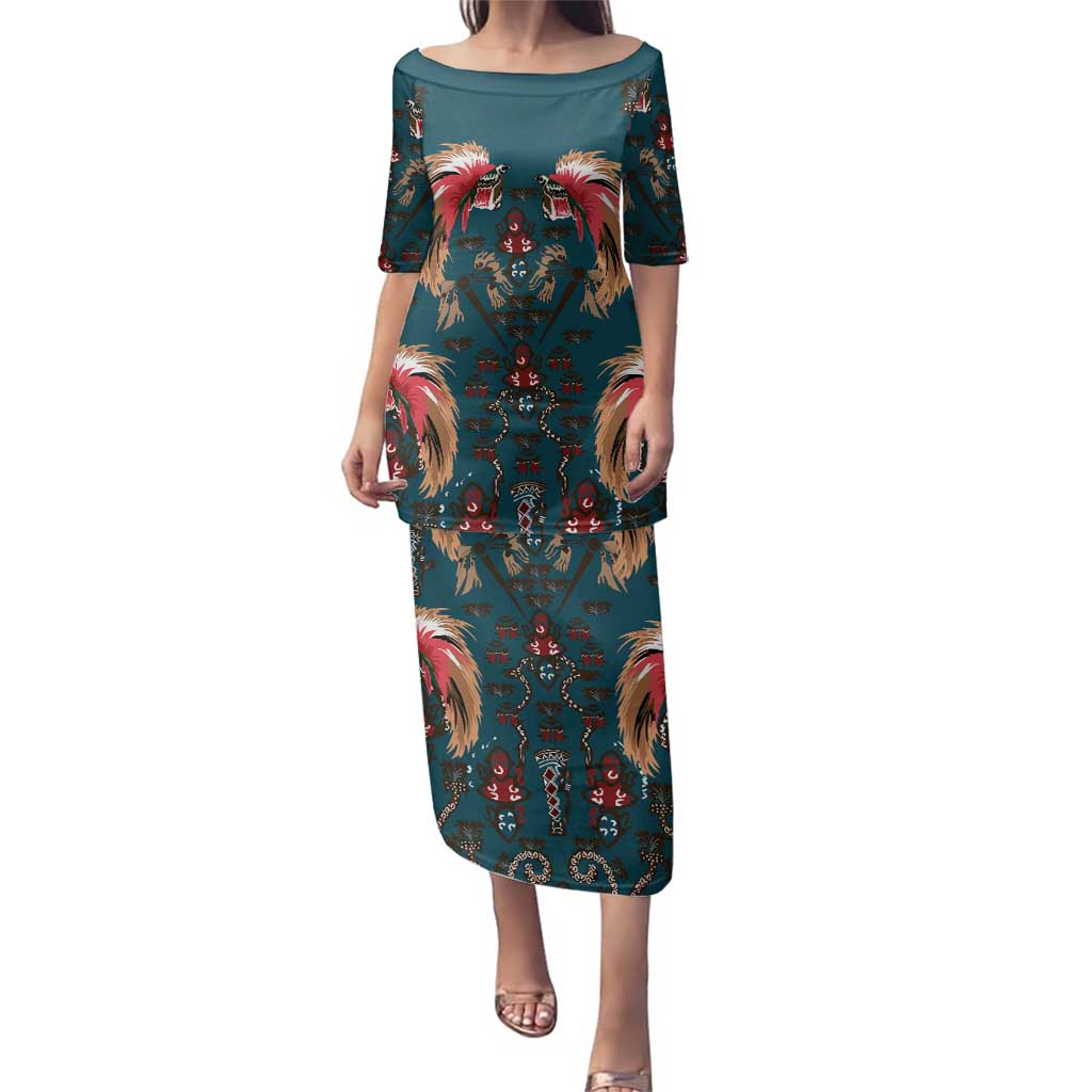 Dark Cyan Blue Bird of Batik Papua Family Matching Puletasi and Hawaiian Shirt Exotic Natural Wealth of Papua LT9 Mom's Dress Blue - Polynesian Pride