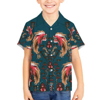 Dark Cyan Blue Bird of Batik Papua Family Matching Puletasi and Hawaiian Shirt Exotic Natural Wealth of Papua LT9 Son's Shirt Blue - Polynesian Pride