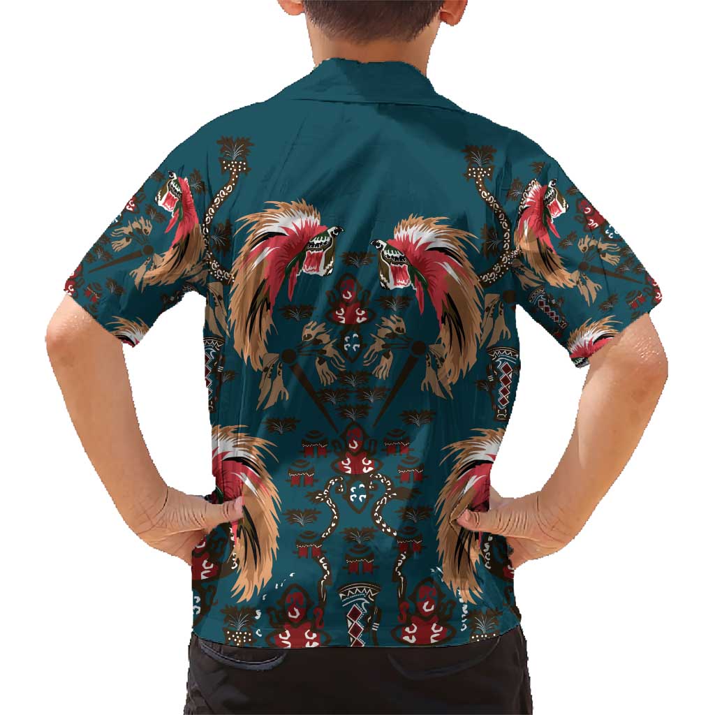 Dark Cyan Blue Bird of Batik Papua Family Matching Short Sleeve Bodycon Dress and Hawaiian Shirt Exotic Natural Wealth of Papua LT9 - Polynesian Pride