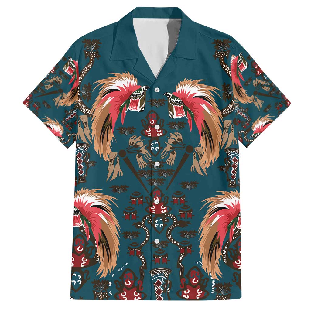 Dark Cyan Blue Bird of Batik Papua Family Matching Short Sleeve Bodycon Dress and Hawaiian Shirt Exotic Natural Wealth of Papua LT9 Dad's Shirt - Short Sleeve Blue - Polynesian Pride