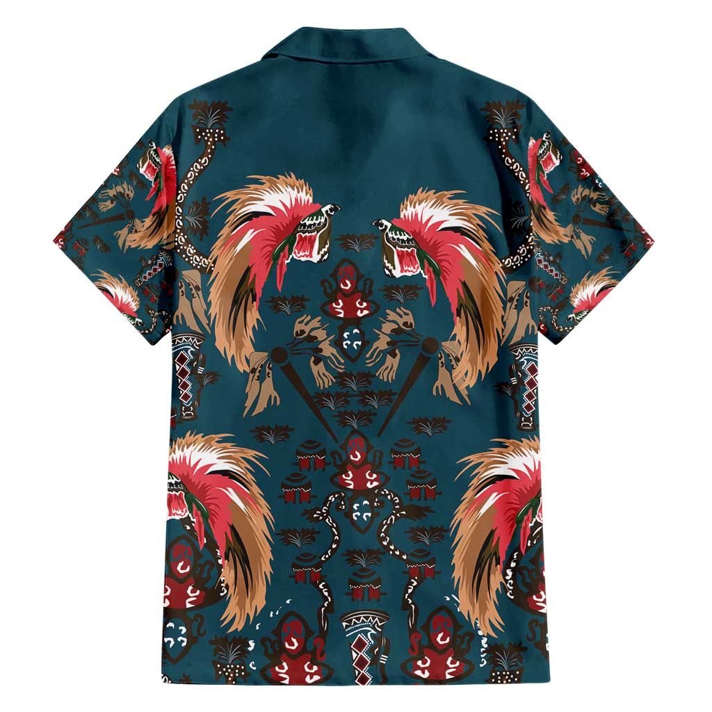 Dark Cyan Blue Bird of Batik Papua Family Matching Short Sleeve Bodycon Dress and Hawaiian Shirt Exotic Natural Wealth of Papua LT9 - Polynesian Pride