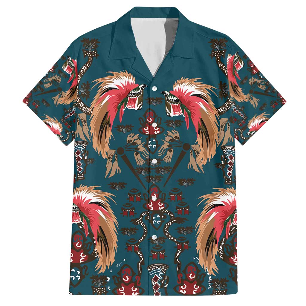 Dark Cyan Blue Bird of Batik Papua Hawaiian Shirt Exotic Natural Wealth of Papua - Polynesian Pride