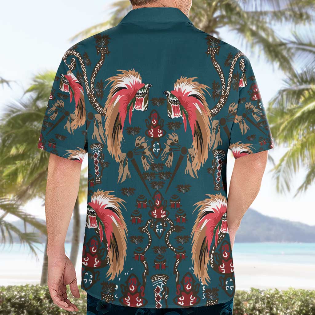 Dark Cyan Blue Bird of Batik Papua Hawaiian Shirt Exotic Natural Wealth of Papua - Polynesian Pride