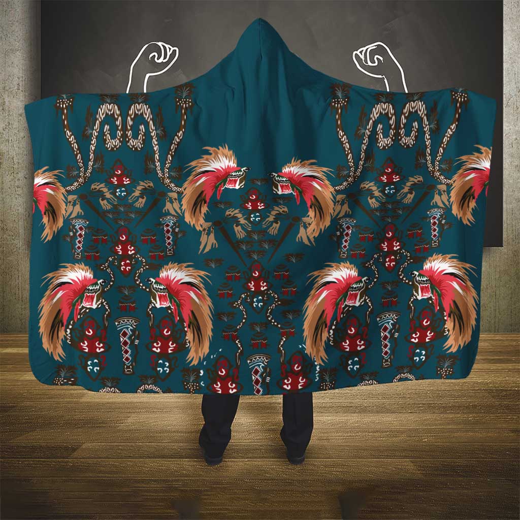Dark Cyan Blue Bird of Batik Papua Hooded Blanket Exotic Natural Wealth of Papua LT9 - Polynesian Pride