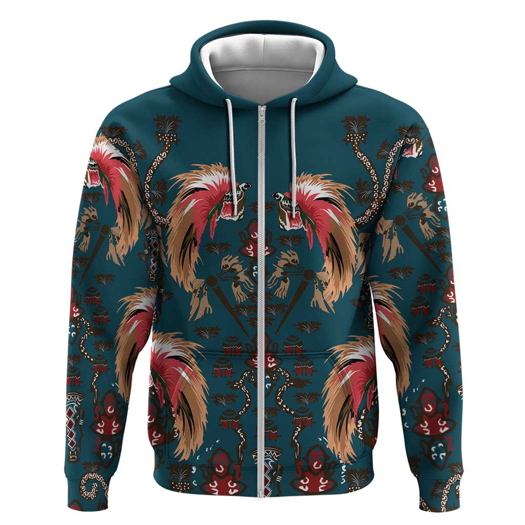 Dark Cyan Blue Bird of Batik Papua Hoodie Exotic Natural Wealth of Papua - Polynesian Pride