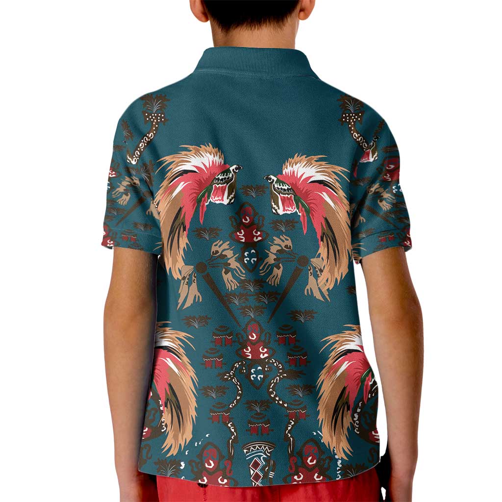 Dark Cyan Blue Bird of Batik Papua Kid Polo Shirt Exotic Natural Wealth of Papua - Polynesian Pride