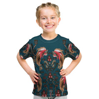 Dark Cyan Blue Bird of Batik Papua Kid T Shirt Exotic Natural Wealth of Papua - Polynesian Pride