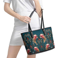 Dark Cyan Blue Bird of Batik Papua Leather Tote Bag Exotic Natural Wealth of Papua LT9 - Polynesian Pride