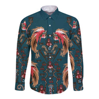 Dark Cyan Blue Bird of Batik Papua Long Sleeve Button Shirt Exotic Natural Wealth of Papua LT9 Unisex Blue - Polynesian Pride