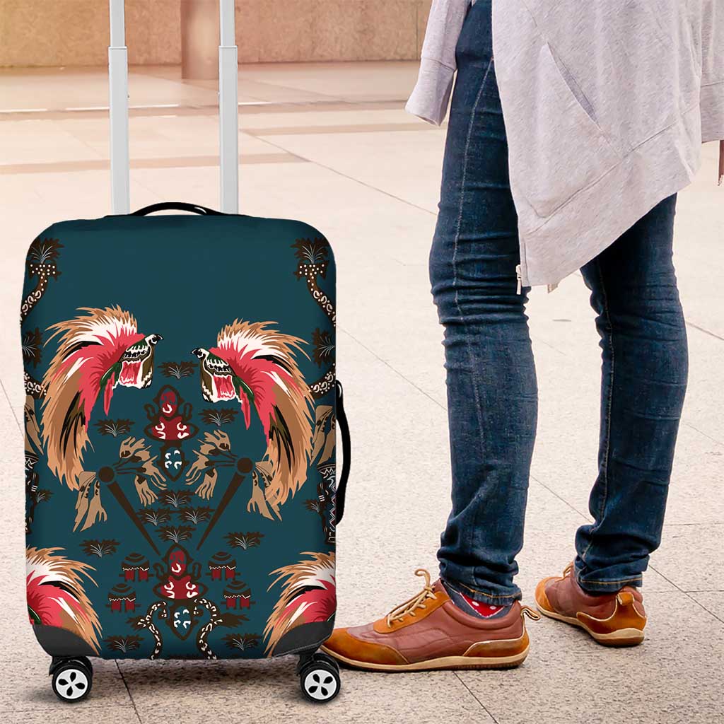 Dark Cyan Blue Bird of Batik Papua Luggage Cover Exotic Natural Wealth of Papua - Polynesian Pride