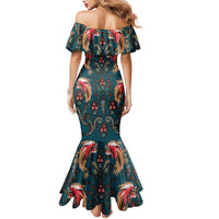 Dark Cyan Blue Bird of Batik Papua Mermaid Dress Exotic Natural Wealth of Papua LT9 - Polynesian Pride