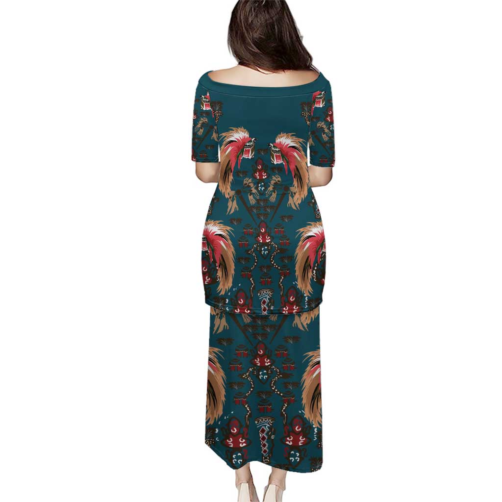 Dark Cyan Blue Bird of Batik Papua Puletasi Exotic Natural Wealth of Papua - Polynesian Pride