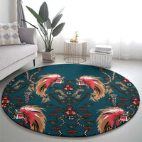 Dark Cyan Blue Bird of Batik Papua Round Carpet Exotic Natural Wealth of Papua - Polynesian Pride