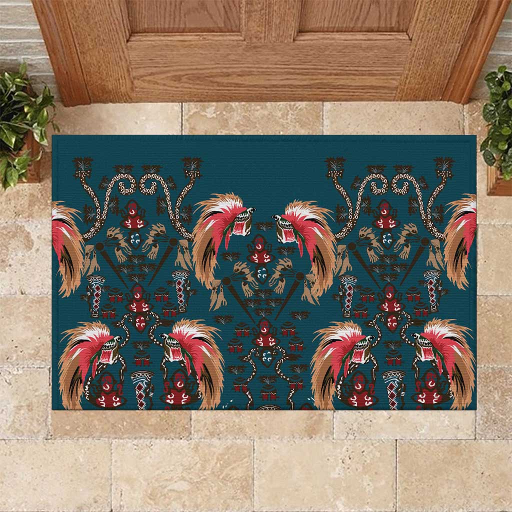 Dark Cyan Blue Bird of Batik Papua Rubber Doormat Exotic Natural Wealth of Papua LT9 Blue - Polynesian Pride