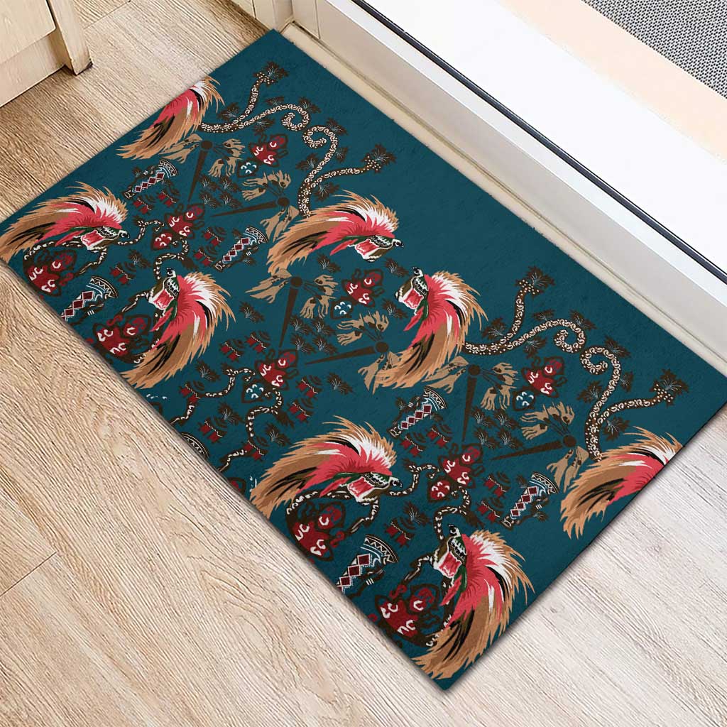 Dark Cyan Blue Bird of Batik Papua Rubber Doormat Exotic Natural Wealth of Papua LT9 - Polynesian Pride