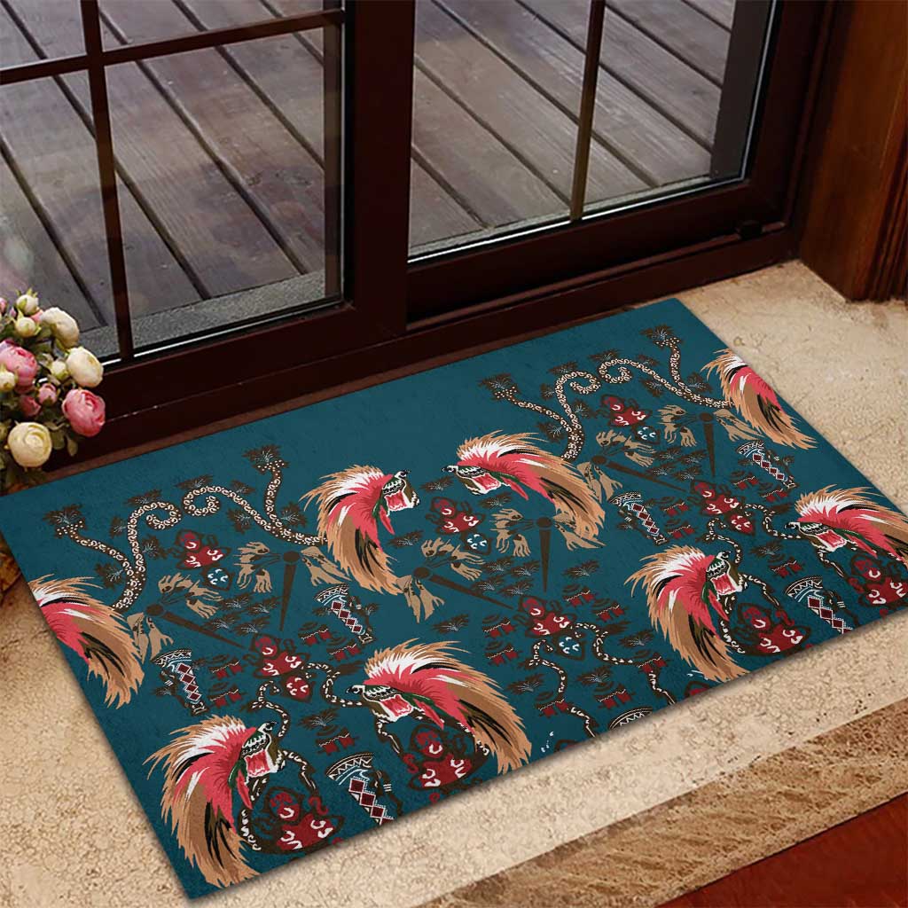 Dark Cyan Blue Bird of Batik Papua Rubber Doormat Exotic Natural Wealth of Papua LT9 - Polynesian Pride
