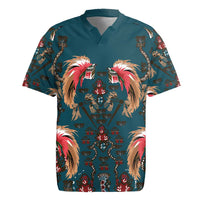 Dark Cyan Blue Bird of Batik Papua Rugby Jersey Exotic Natural Wealth of Papua LT9 Blue - Polynesian Pride