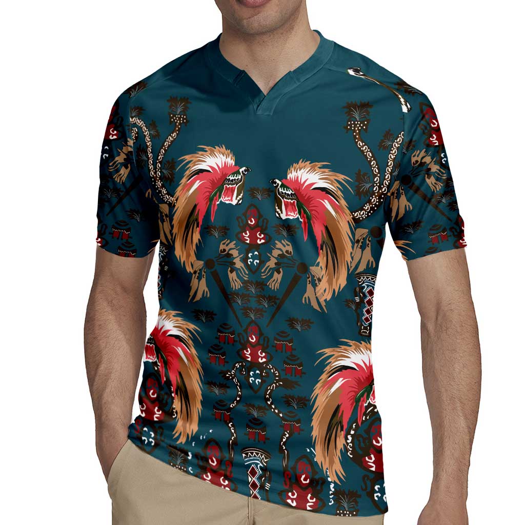 Dark Cyan Blue Bird of Batik Papua Rugby Jersey Exotic Natural Wealth of Papua LT9 - Polynesian Pride