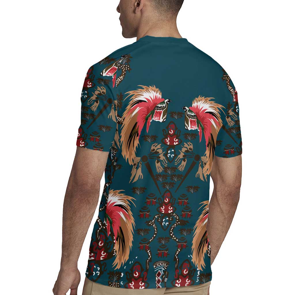 Dark Cyan Blue Bird of Batik Papua Rugby Jersey Exotic Natural Wealth of Papua LT9 - Polynesian Pride