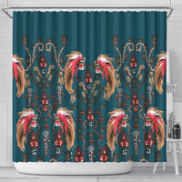 Dark Cyan Blue Bird of Batik Papua Shower Curtain Exotic Natural Wealth of Papua - Polynesian Pride