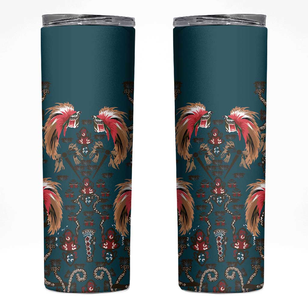 Dark Cyan Blue Bird of Batik Papua Skinny Tumbler Exotic Natural Wealth of Papua - Polynesian Pride