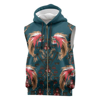 Dark Cyan Blue Bird of Batik Papua Sleeveless Zip Hoodie Exotic Natural Wealth of Papua - Polynesian Pride
