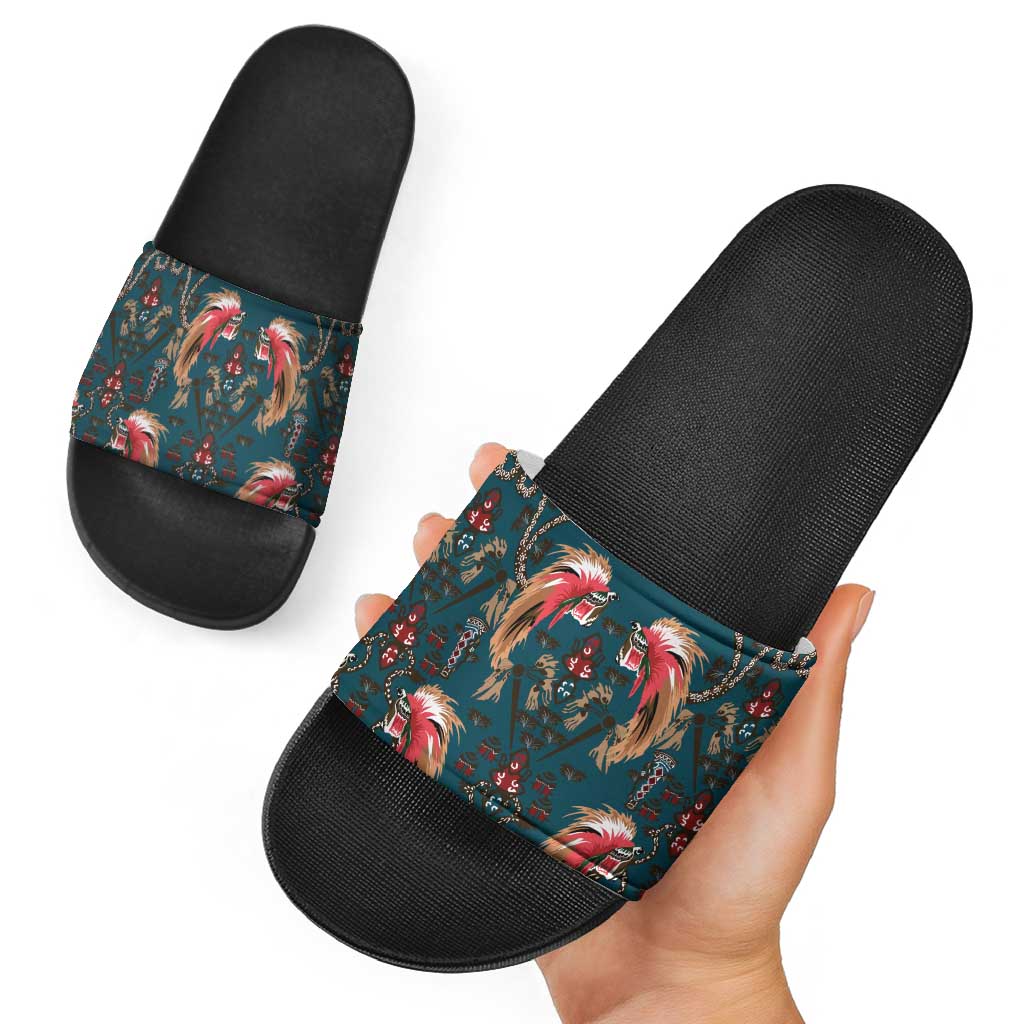 Dark Cyan Blue Bird of Batik Papua Slide Sandals Exotic Natural Wealth of Papua - Polynesian Pride