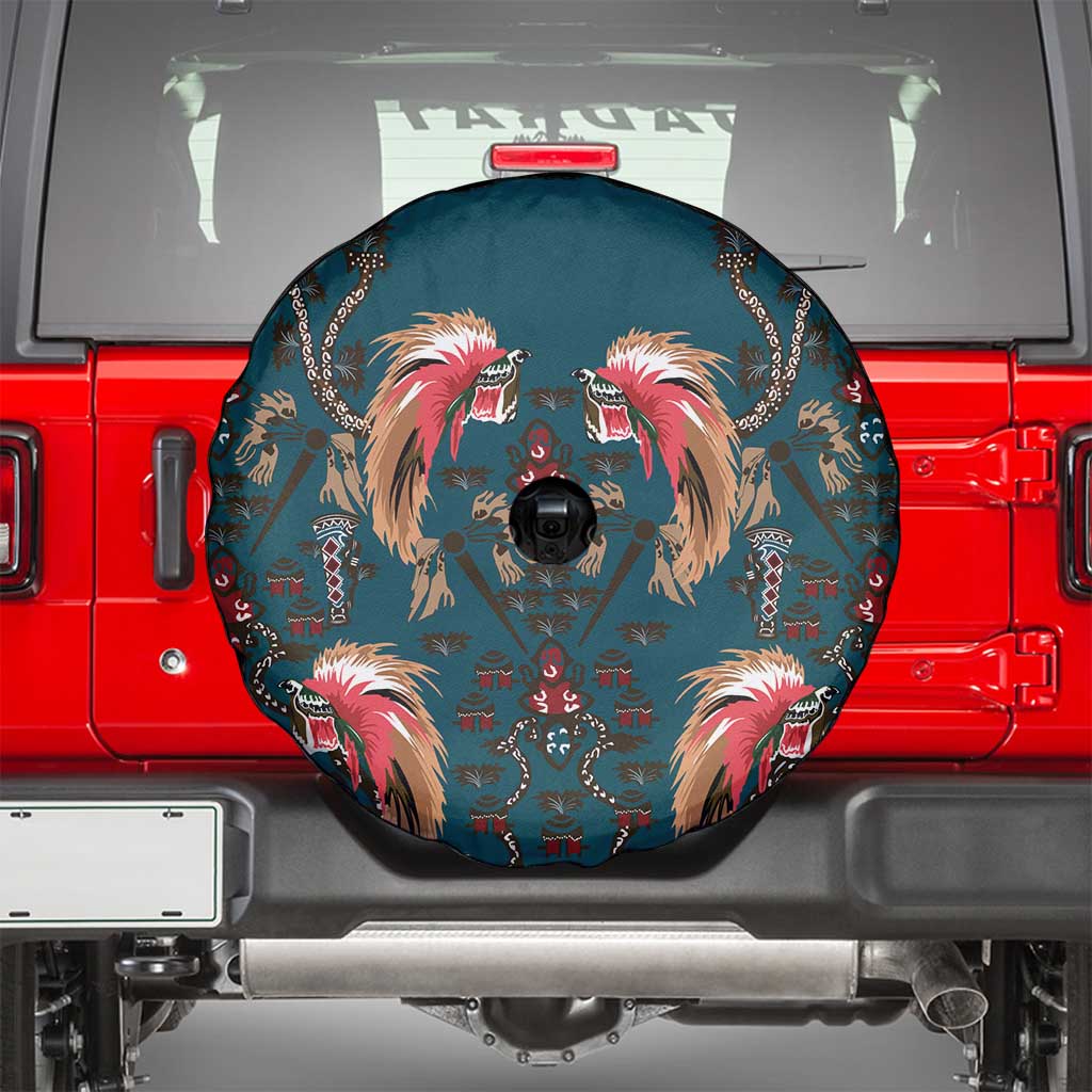 Dark Cyan Blue Bird of Batik Papua Spare Tire Cover Exotic Natural Wealth of Papua - Polynesian Pride