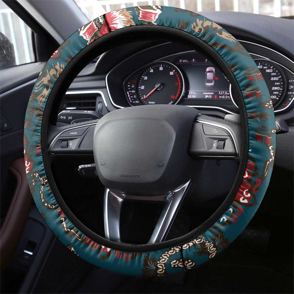 Dark Cyan Blue Bird of Batik Papua Steering Wheel Cover Exotic Natural Wealth of Papua - Polynesian Pride