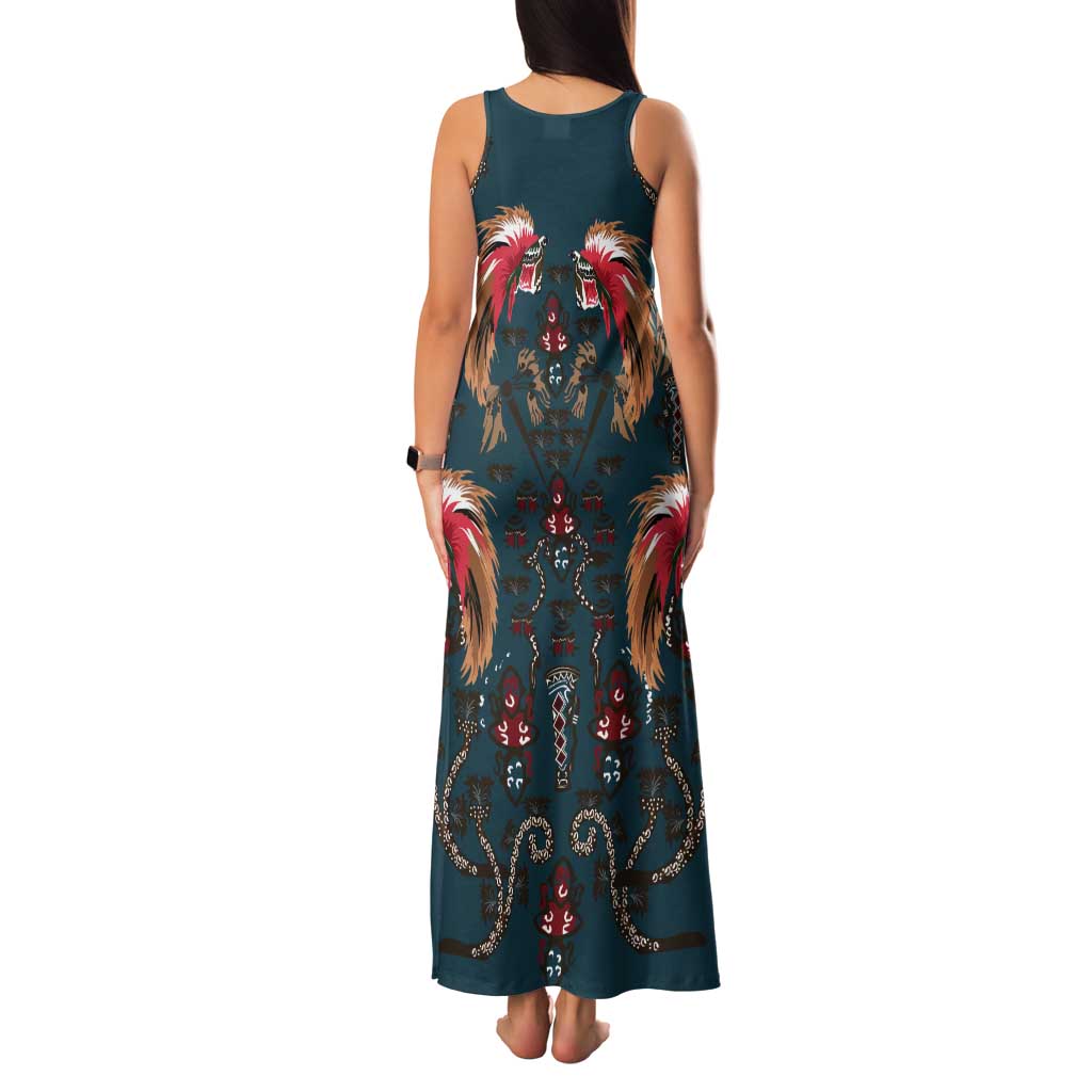 Dark Cyan Blue Bird of Batik Papua Tank Maxi Dress Exotic Natural Wealth of Papua - Polynesian Pride