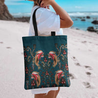 Dark Cyan Blue Bird of Batik Papua Tote Bag Exotic Natural Wealth of Papua - Polynesian Pride
