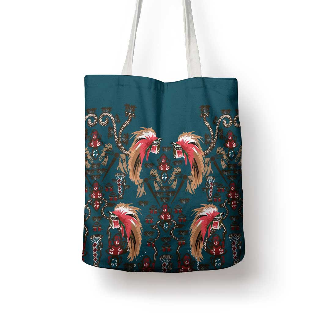 Dark Cyan Blue Bird of Batik Papua Tote Bag Exotic Natural Wealth of Papua - Polynesian Pride
