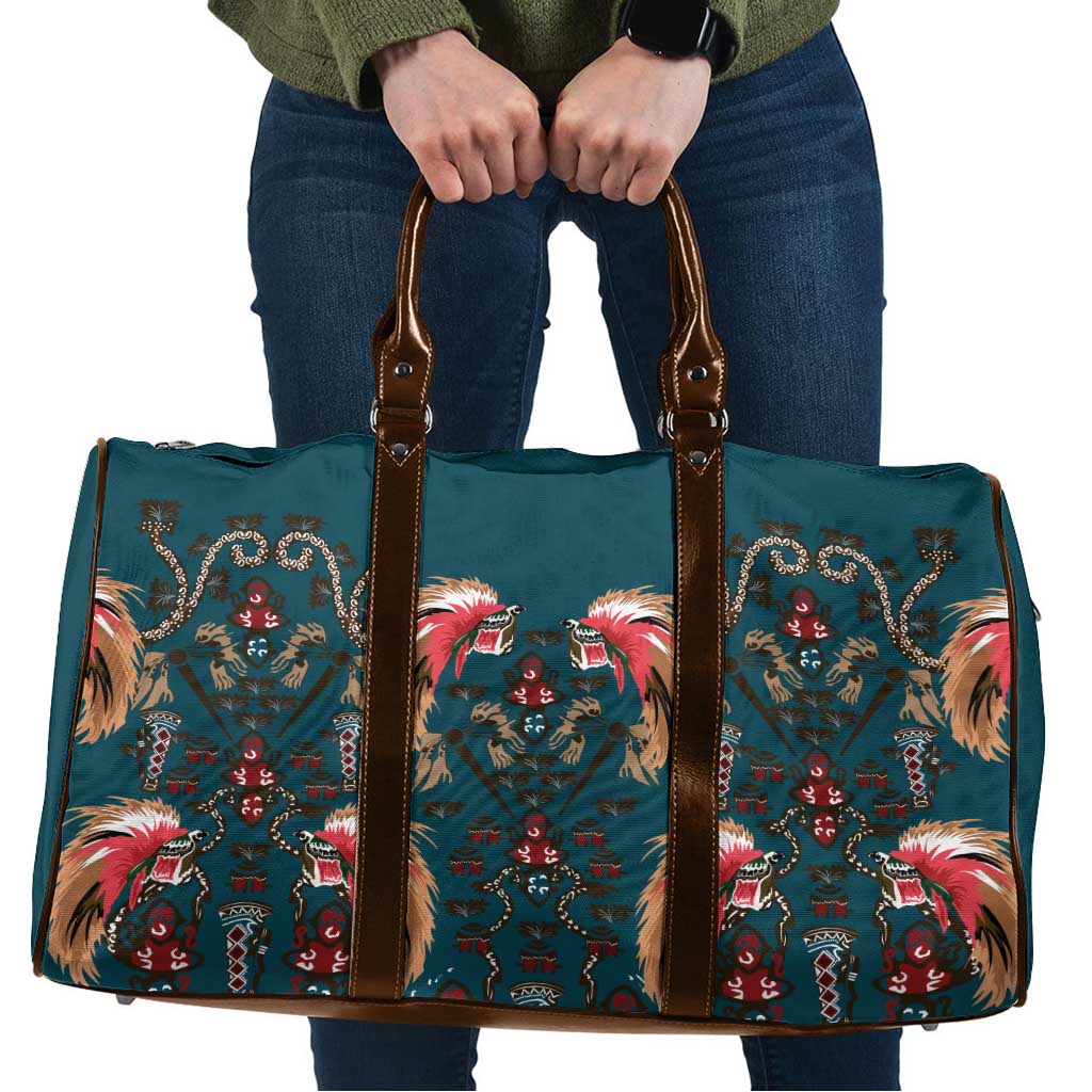 Dark Cyan Blue Bird of Batik Papua Travel Bag Exotic Natural Wealth of Papua - Polynesian Pride