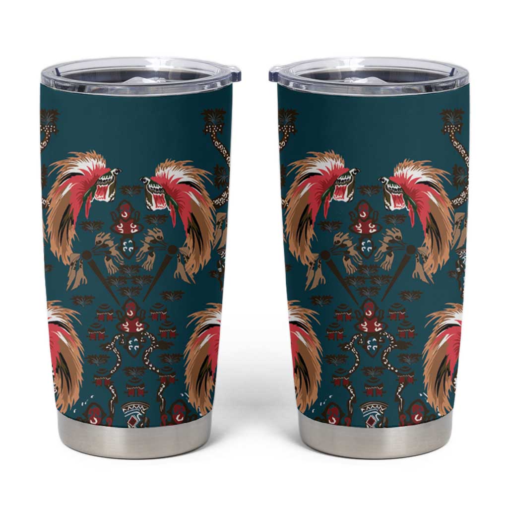 Dark Cyan Blue Bird of Batik Papua Tumbler Cup Exotic Natural Wealth of Papua - Polynesian Pride