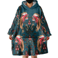 Dark Cyan Blue Bird of Batik Papua Wearable Blanket Hoodie Exotic Natural Wealth of Papua - Polynesian Pride