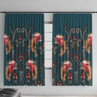 Dark Cyan Blue Bird of Batik Papua Window Curtain Exotic Natural Wealth of Papua - Polynesian Pride