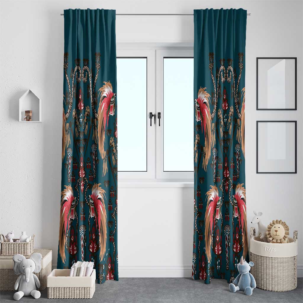 Dark Cyan Blue Bird of Batik Papua Window Curtain Exotic Natural Wealth of Papua - Polynesian Pride