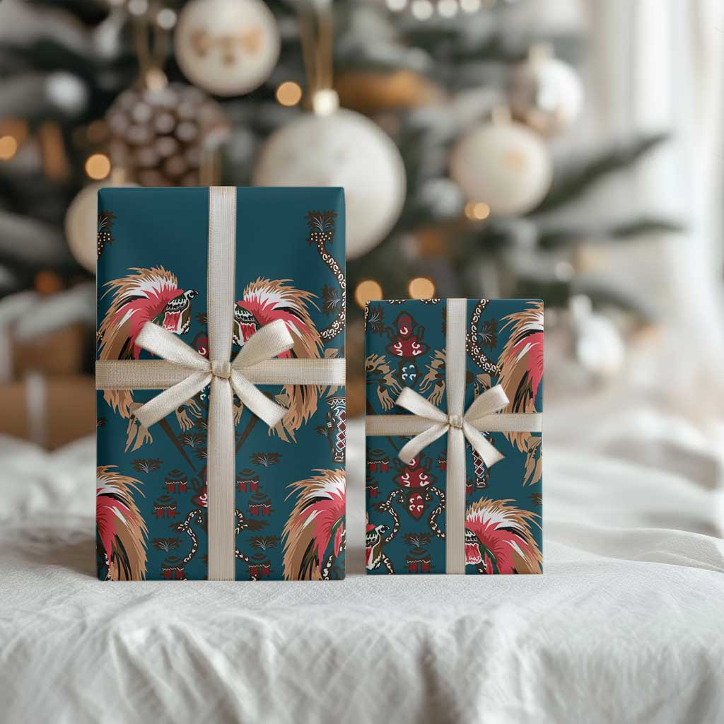 Dark Cyan Blue Bird of Batik Papua Wrapping Paper Exotic Natural Wealth of Papua - Polynesian Pride