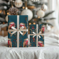 Dark Cyan Blue Bird of Batik Papua Wrapping Paper Exotic Natural Wealth of Papua - Polynesian Pride