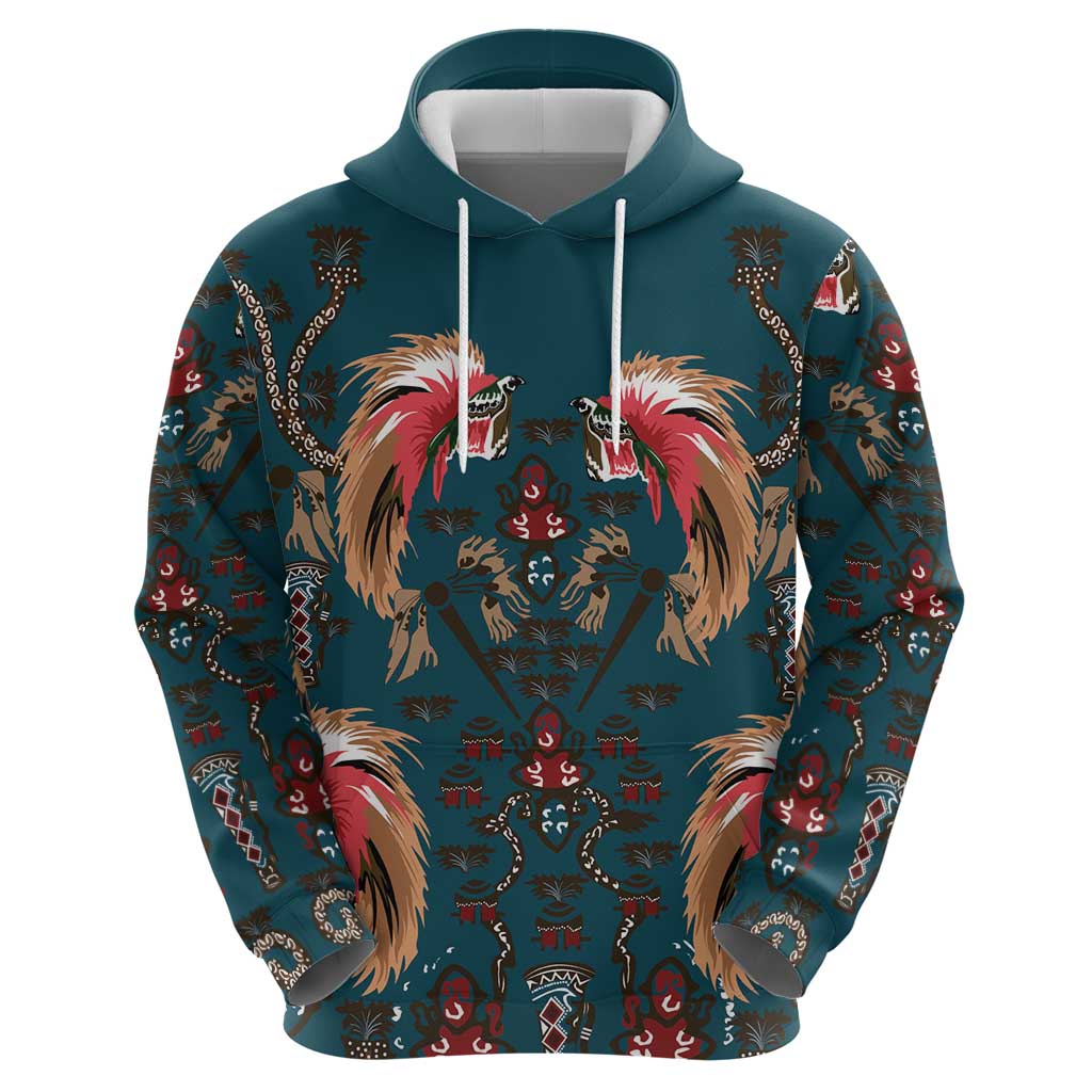 Dark Cyan Blue Bird of Batik Papua Zip Hoodie Exotic Natural Wealth of Papua - Polynesian Pride