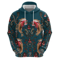 Dark Cyan Blue Bird of Batik Papua Zip Hoodie Exotic Natural Wealth of Papua - Polynesian Pride