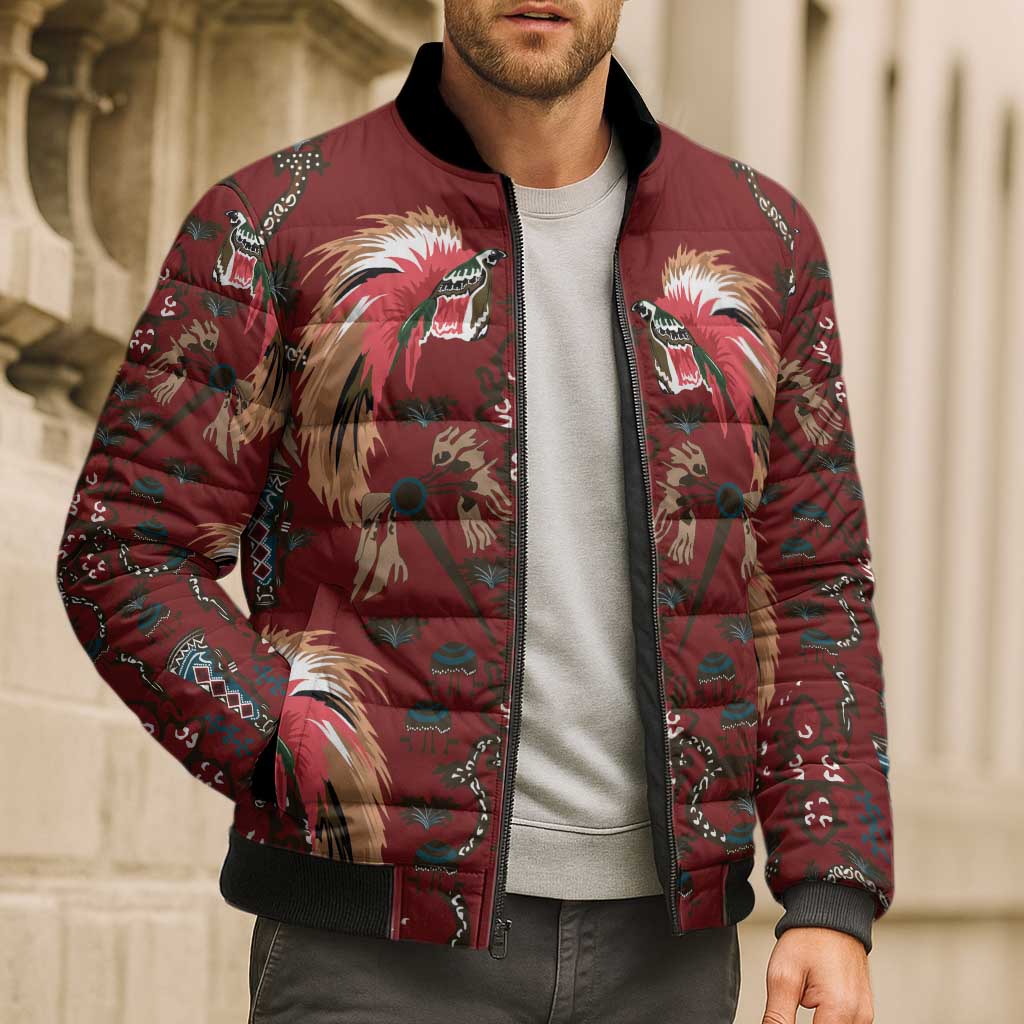 Oxblood Bird of Batik Papua Bomber Puffer Jacket Exotic Natural Wealth of Papua - Polynesian Pride