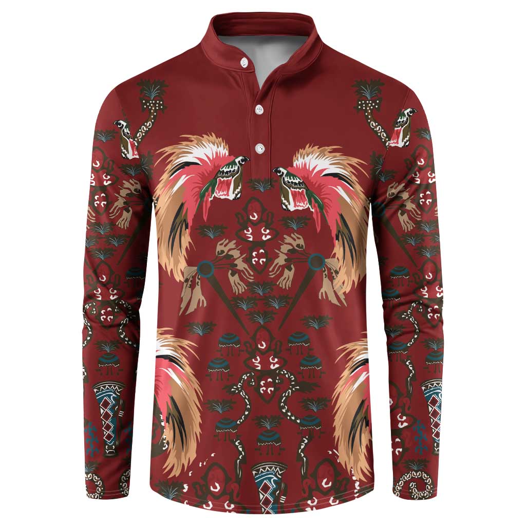 Oxblood Bird of Batik Papua Button Sweatshirt Exotic Natural Wealth of Papua - Polynesian Pride