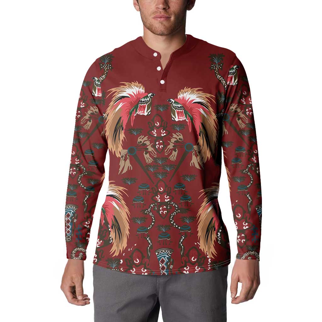 Oxblood Bird of Batik Papua Button Sweatshirt Exotic Natural Wealth of Papua - Polynesian Pride